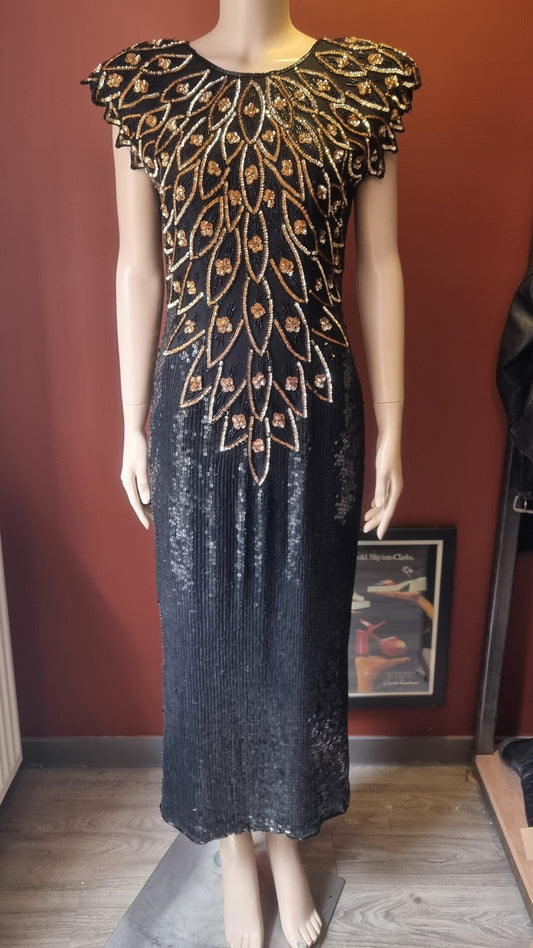 John Charles Sequin Feather Evening Dress