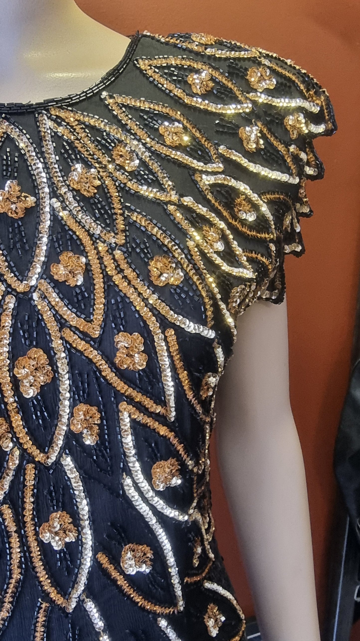 John Charles Sequin Feather Evening Dress