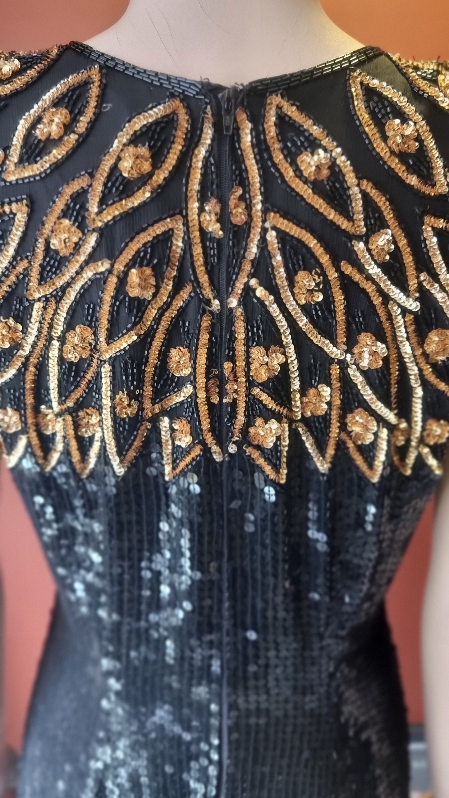 John Charles Sequin Feather Evening Dress