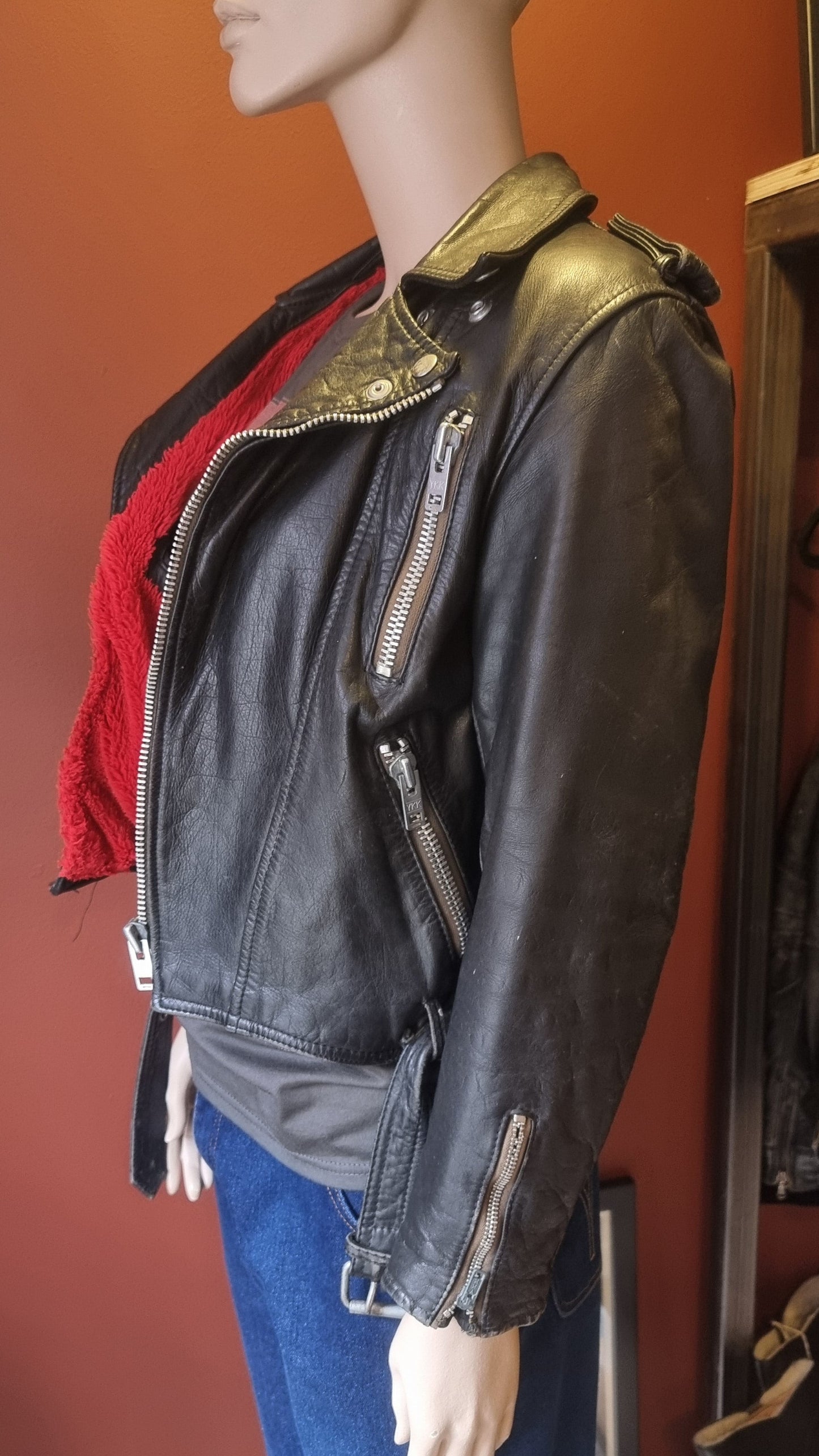 Danish Vintage Leather Cropped Biker Jacket
