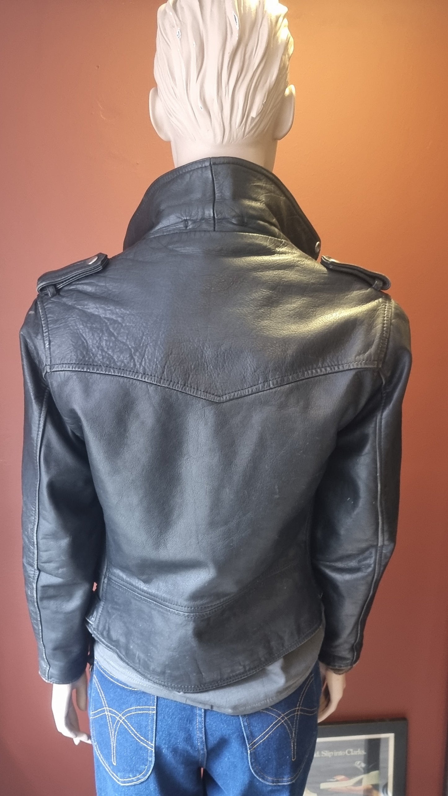 Danish Vintage Leather Cropped Biker Jacket