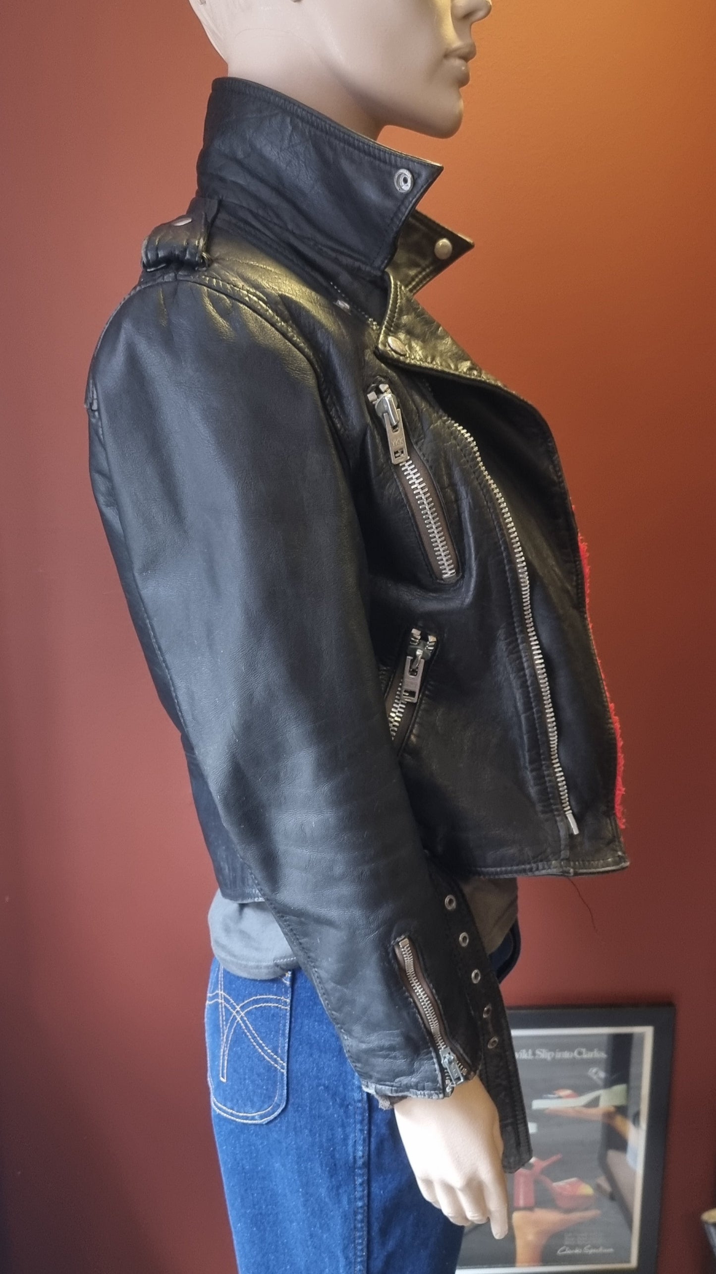 Danish Vintage Leather Cropped Biker Jacket