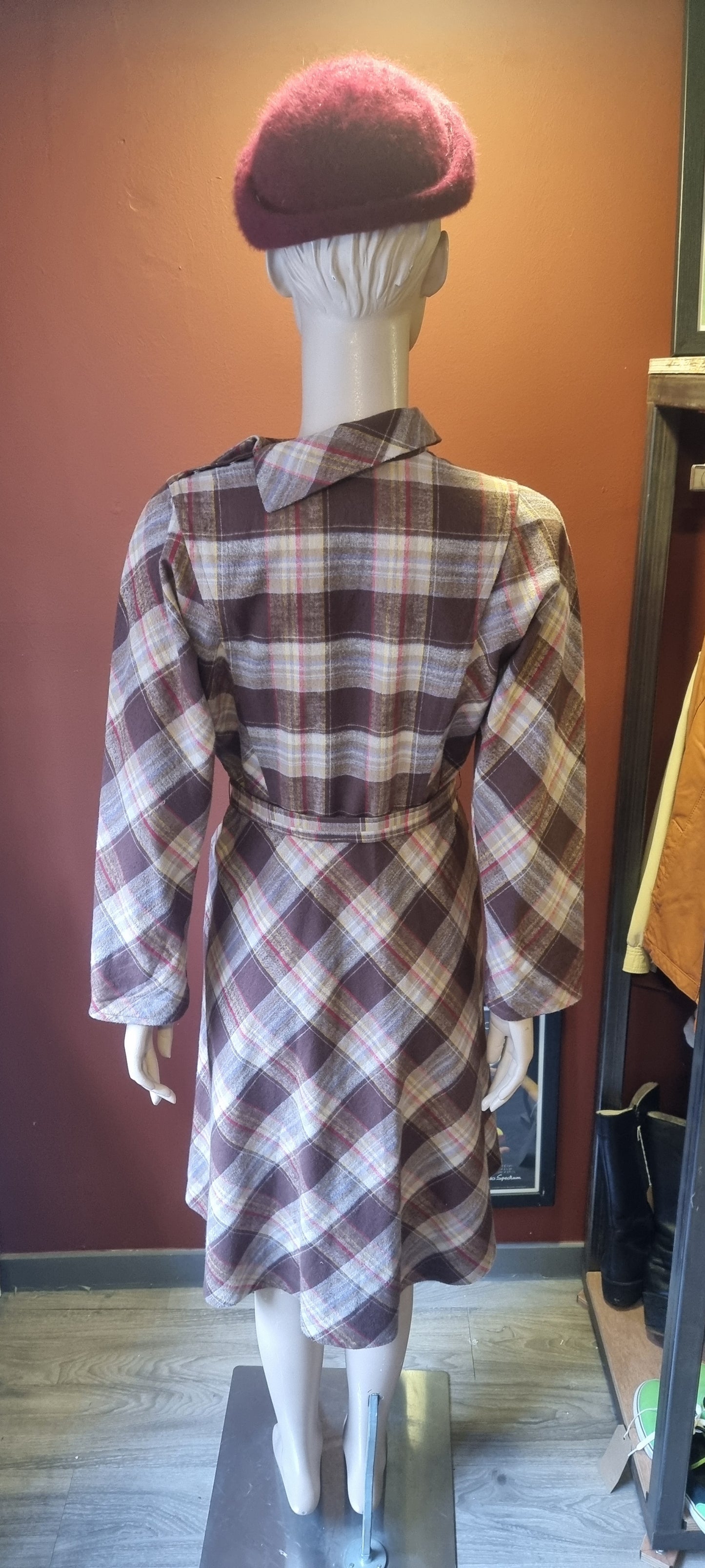 1970's Plaid Batwing Dress