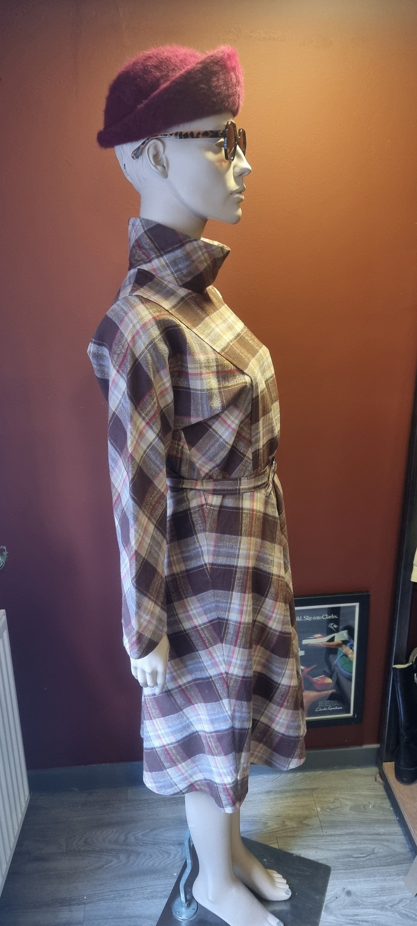 1970's Plaid Batwing Dress