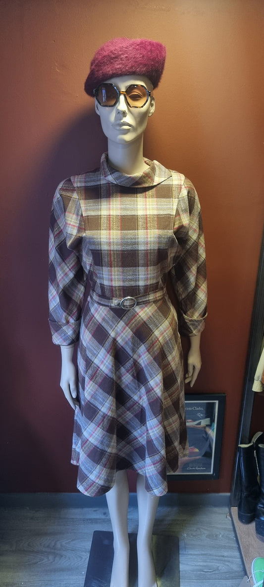 1970's Plaid Batwing Dress