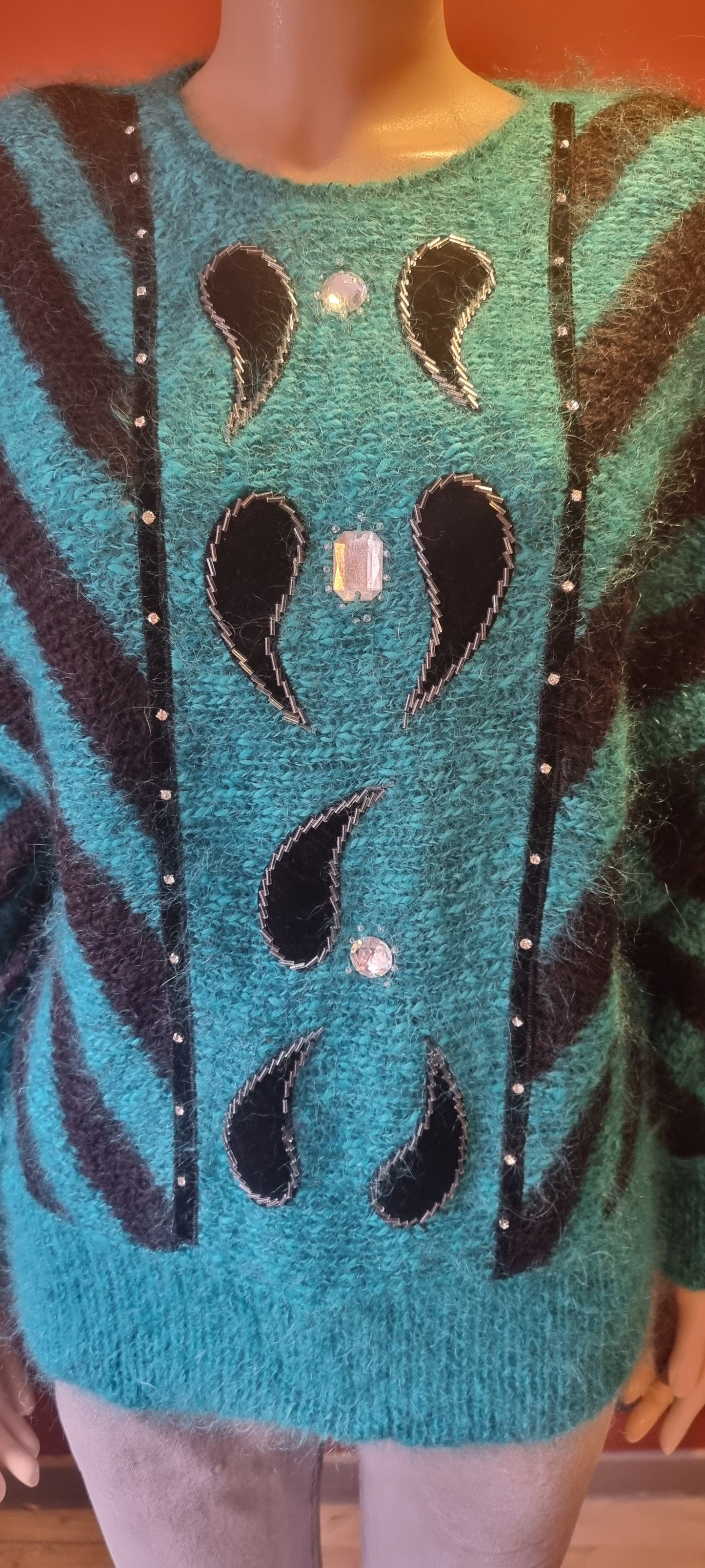 Teal and Black Mohair Batwing Jumper