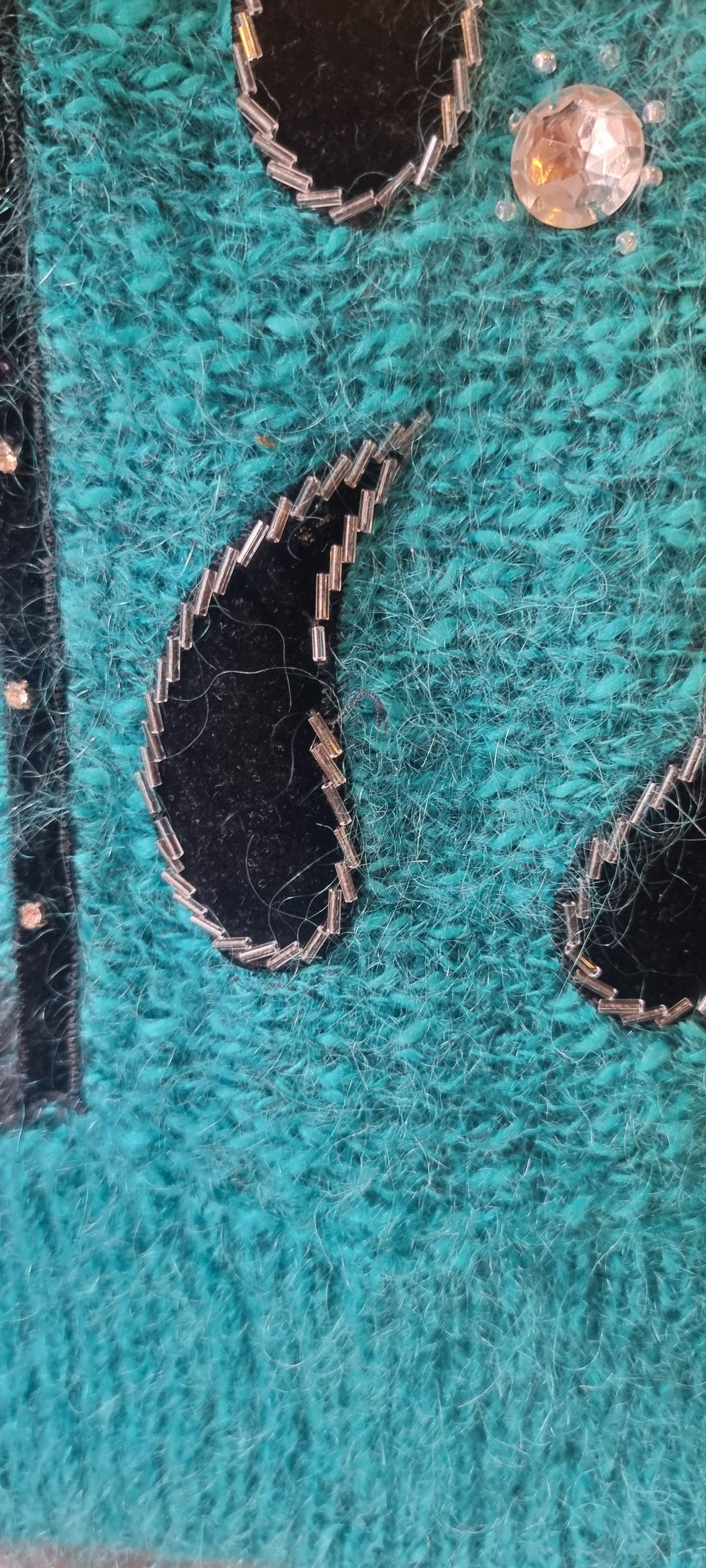 Teal and Black Mohair Batwing Jumper