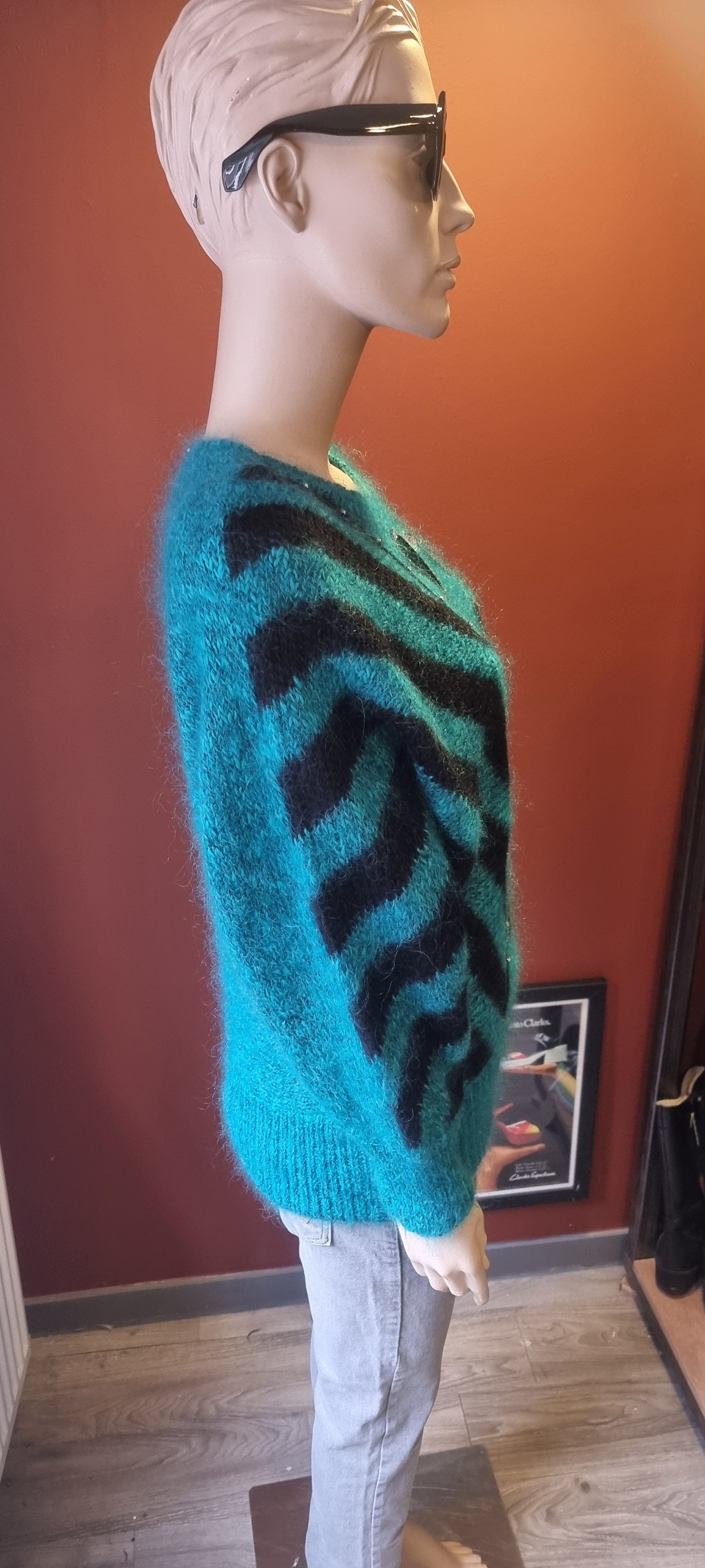 Teal and Black Mohair Batwing Jumper