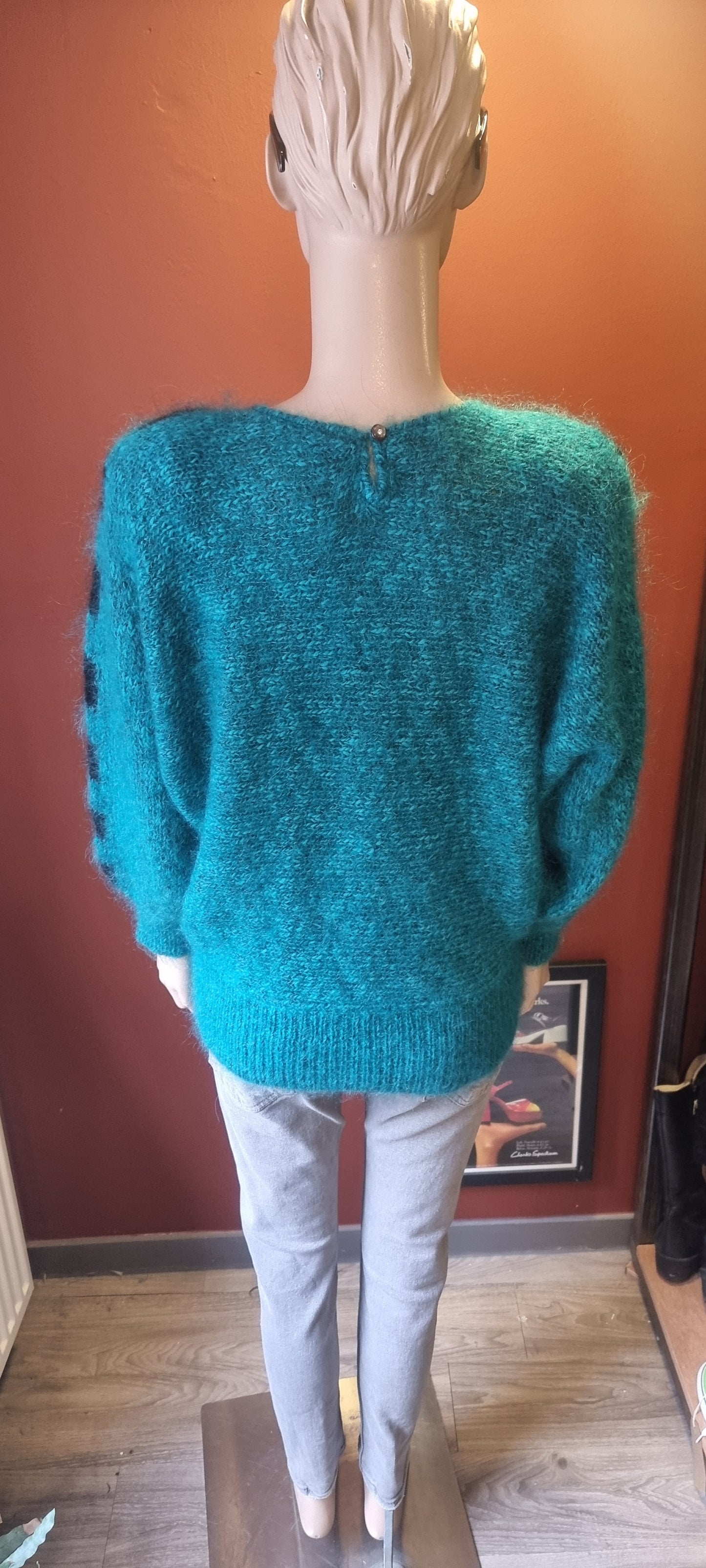Teal and Black Mohair Batwing Jumper