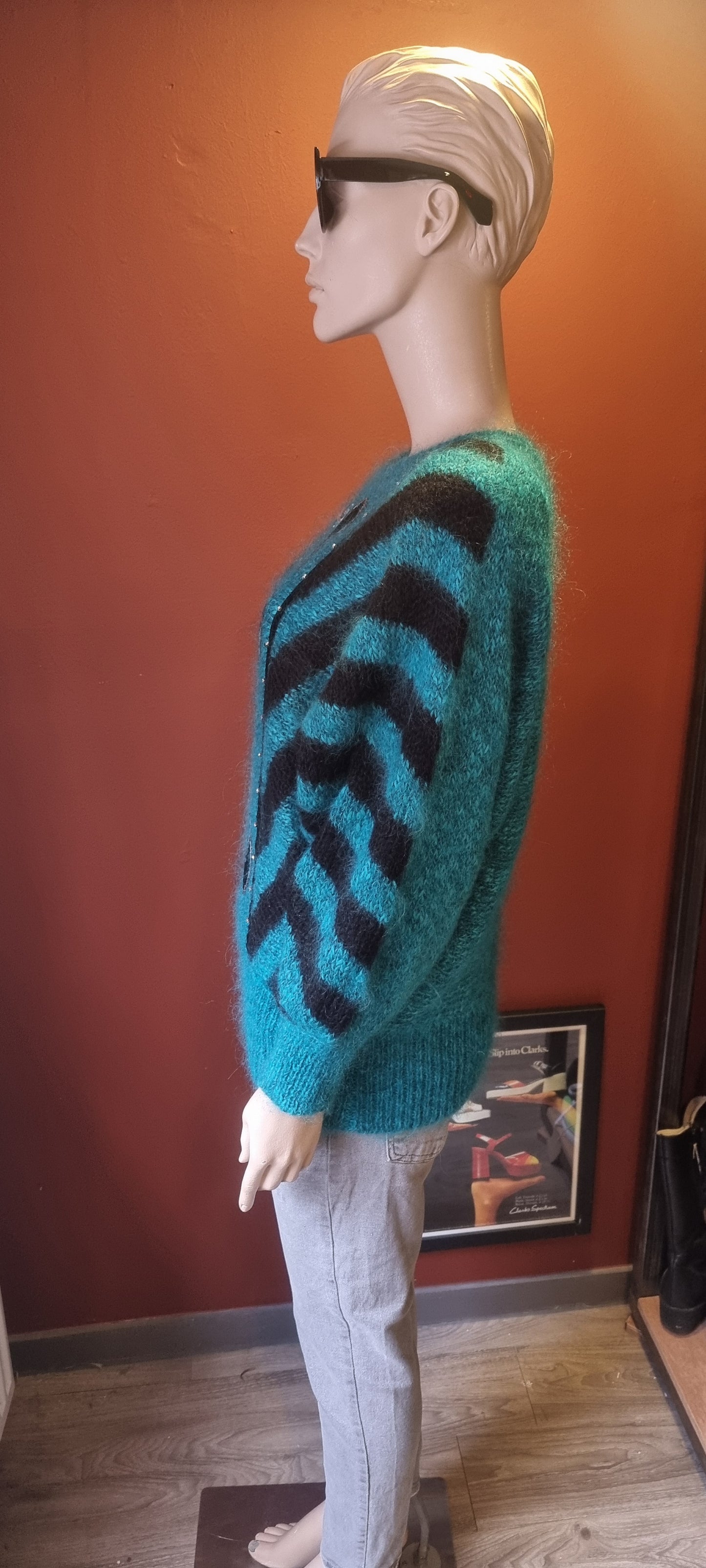 Teal and Black Mohair Batwing Jumper