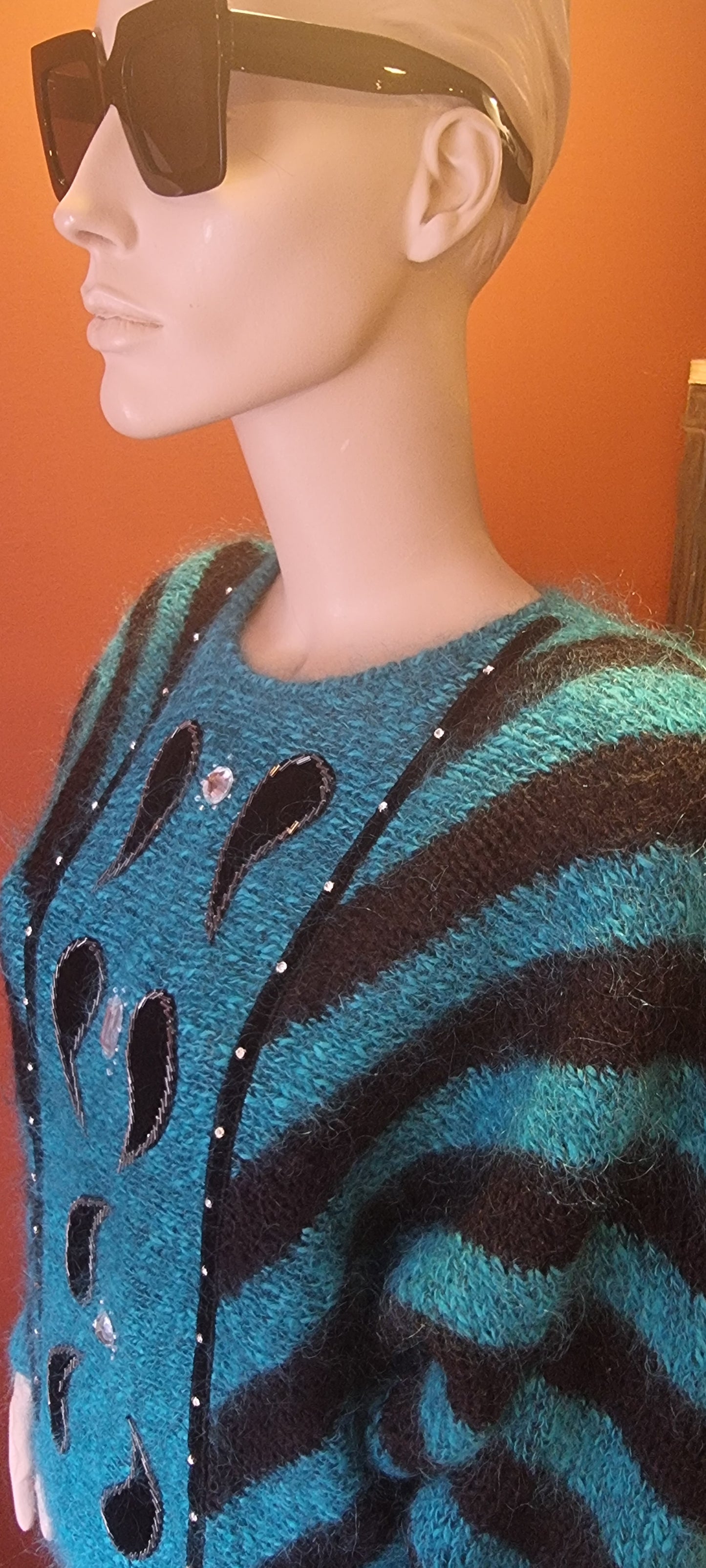 Teal and Black Mohair Batwing Jumper