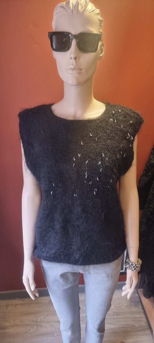 Black Wool Blend Knitted Vest