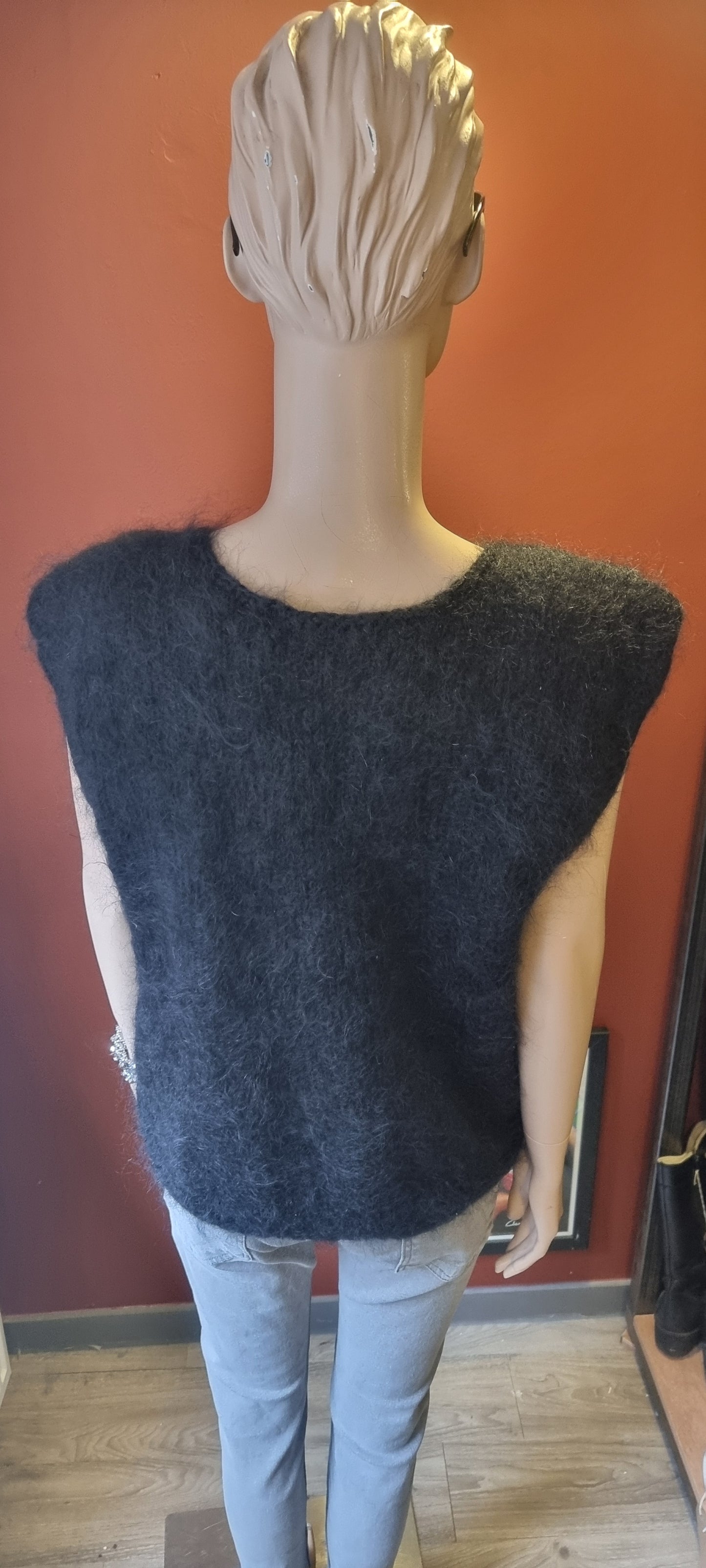 Black Wool Blend Knitted Vest