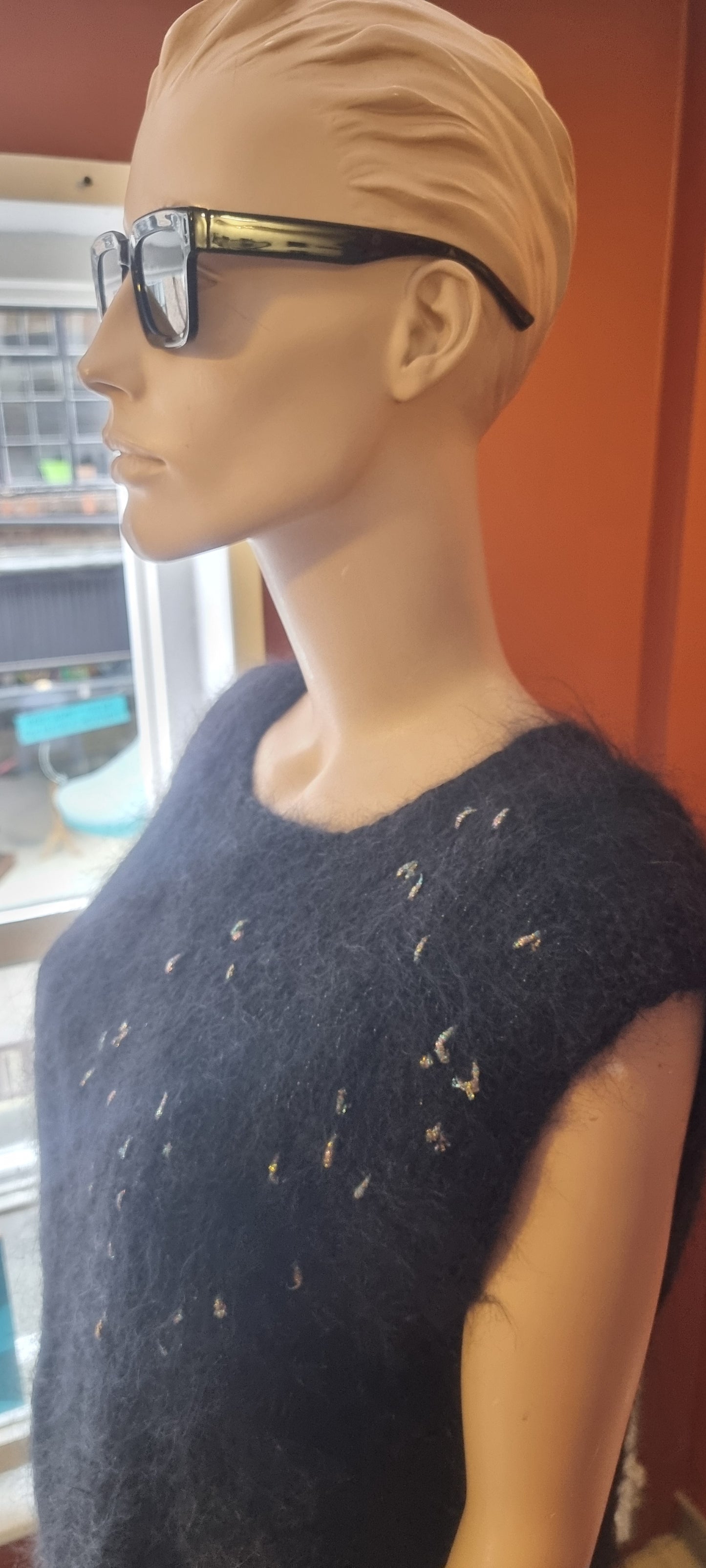 Black Wool Blend Knitted Vest