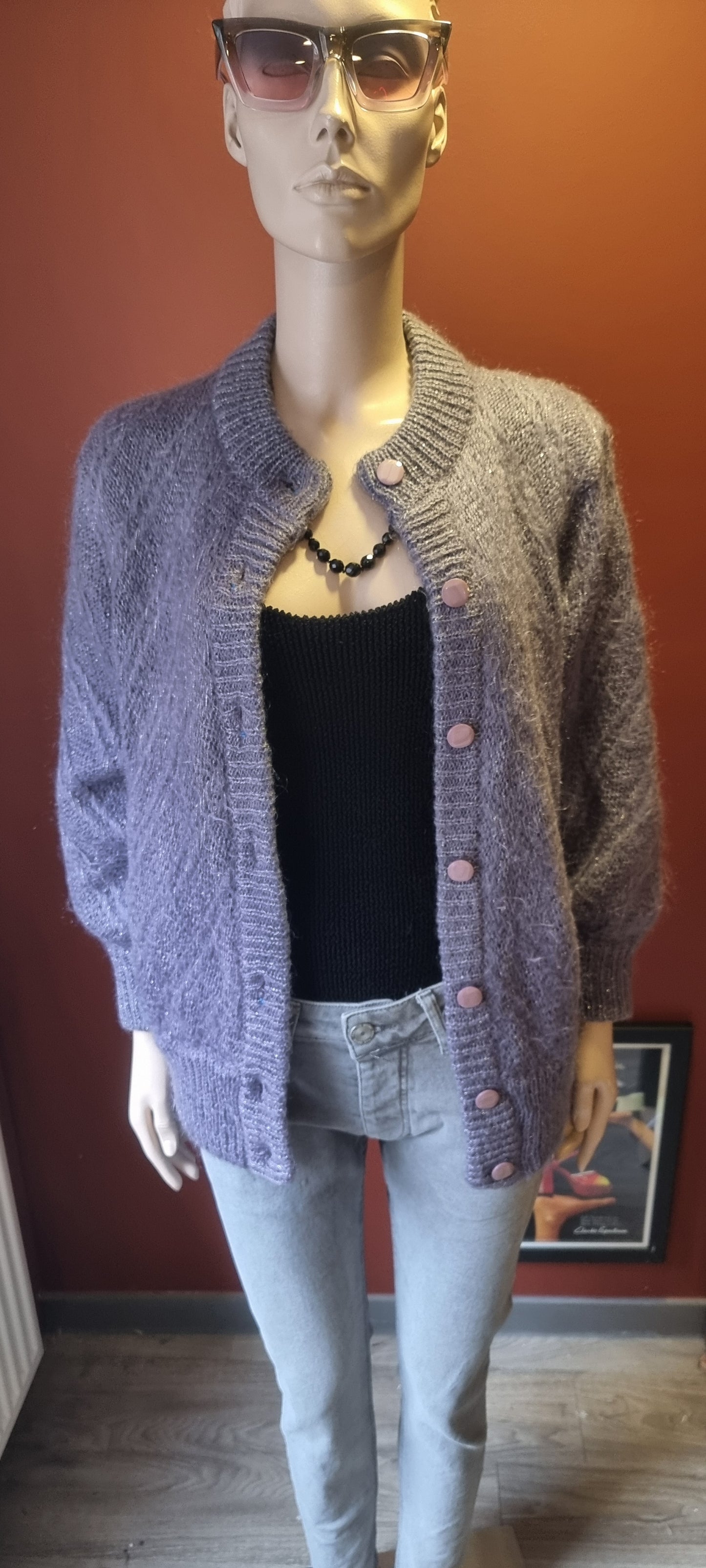 Lavender Mohair Knit Cardigan