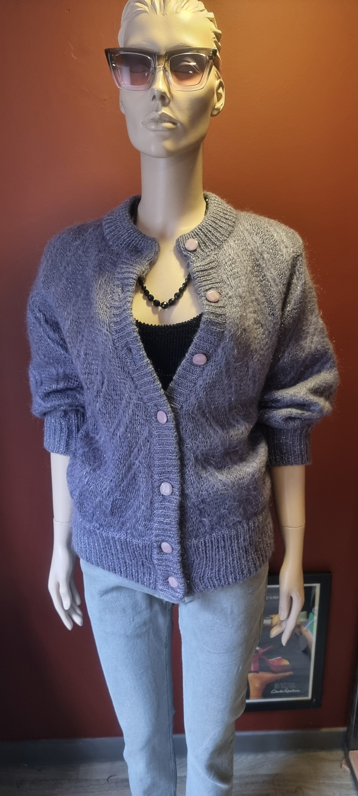 Lavender Mohair Knit Cardigan