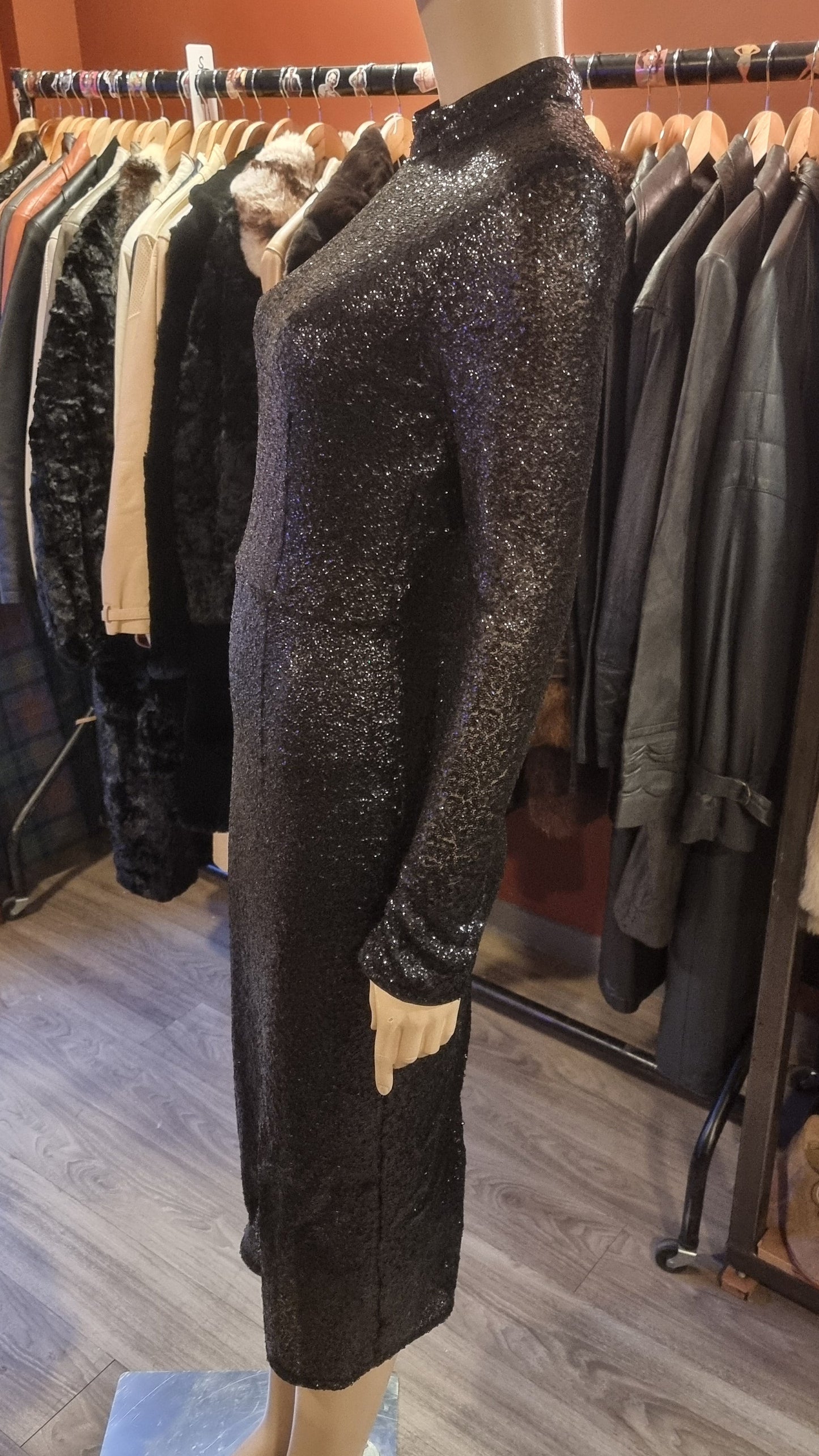 Black Sequin Midi Dress