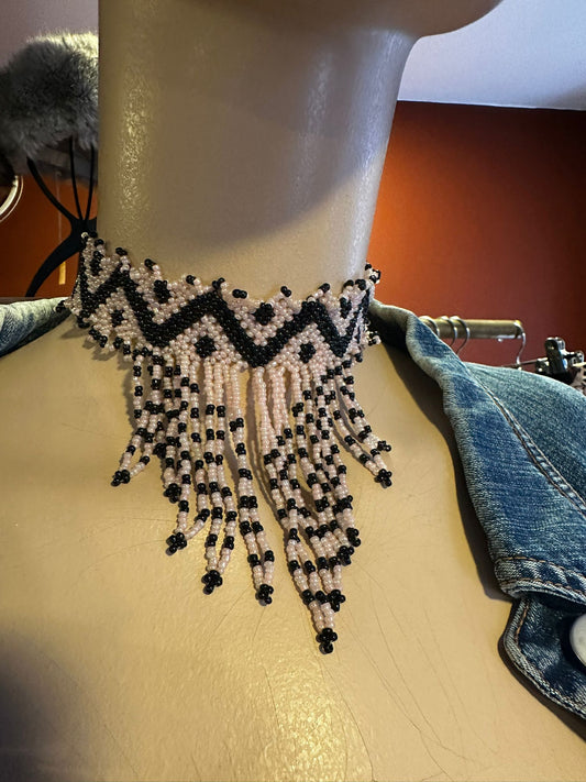 1920s style pink & black beaded choker