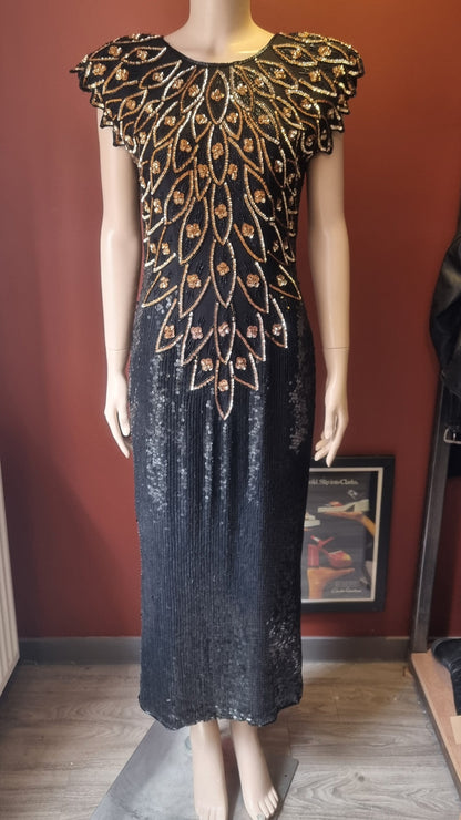 John Charles Sequin Feather Evening Dress