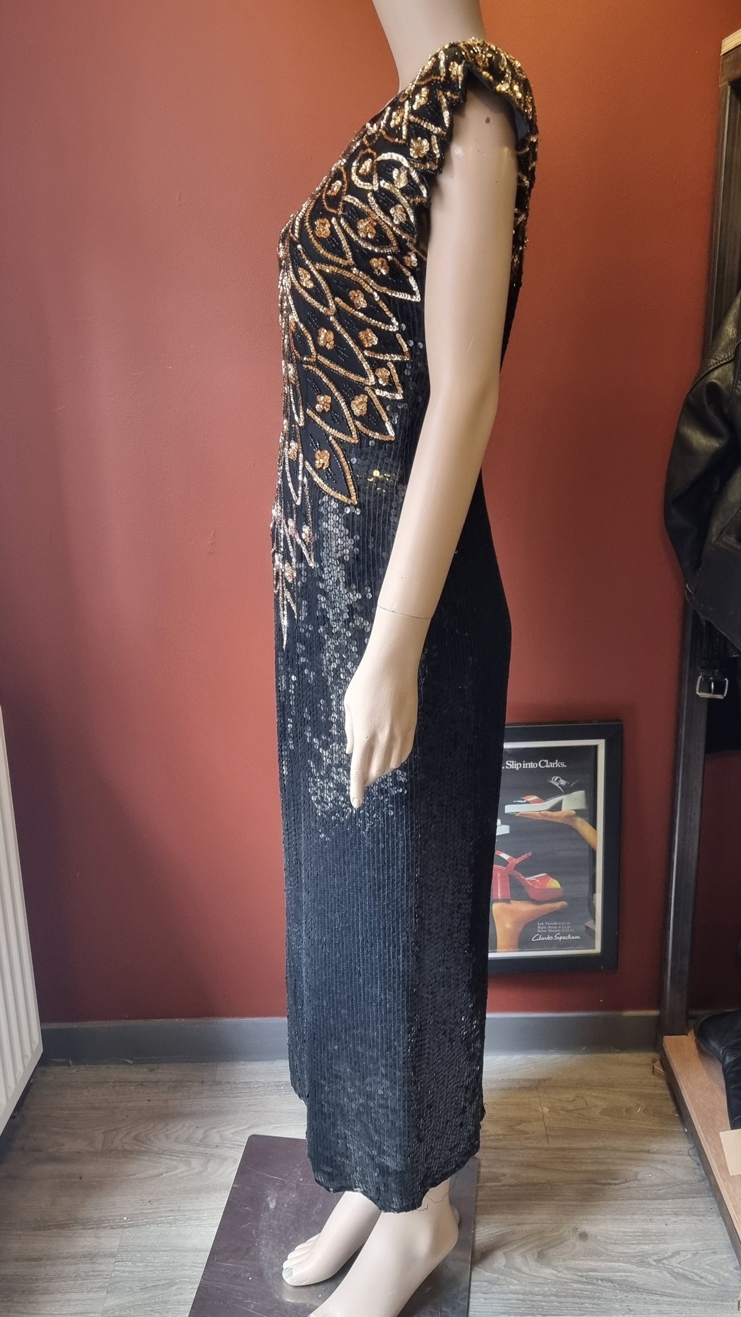 John Charles Sequin Feather Evening Dress