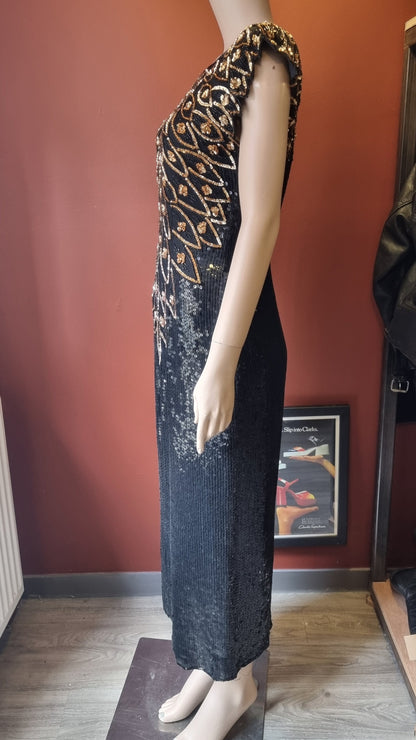 John Charles Sequin Feather Evening Dress