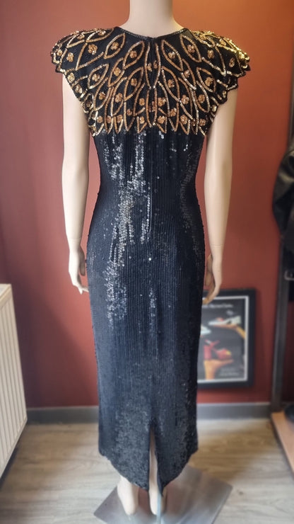 John Charles Sequin Feather Evening Dress