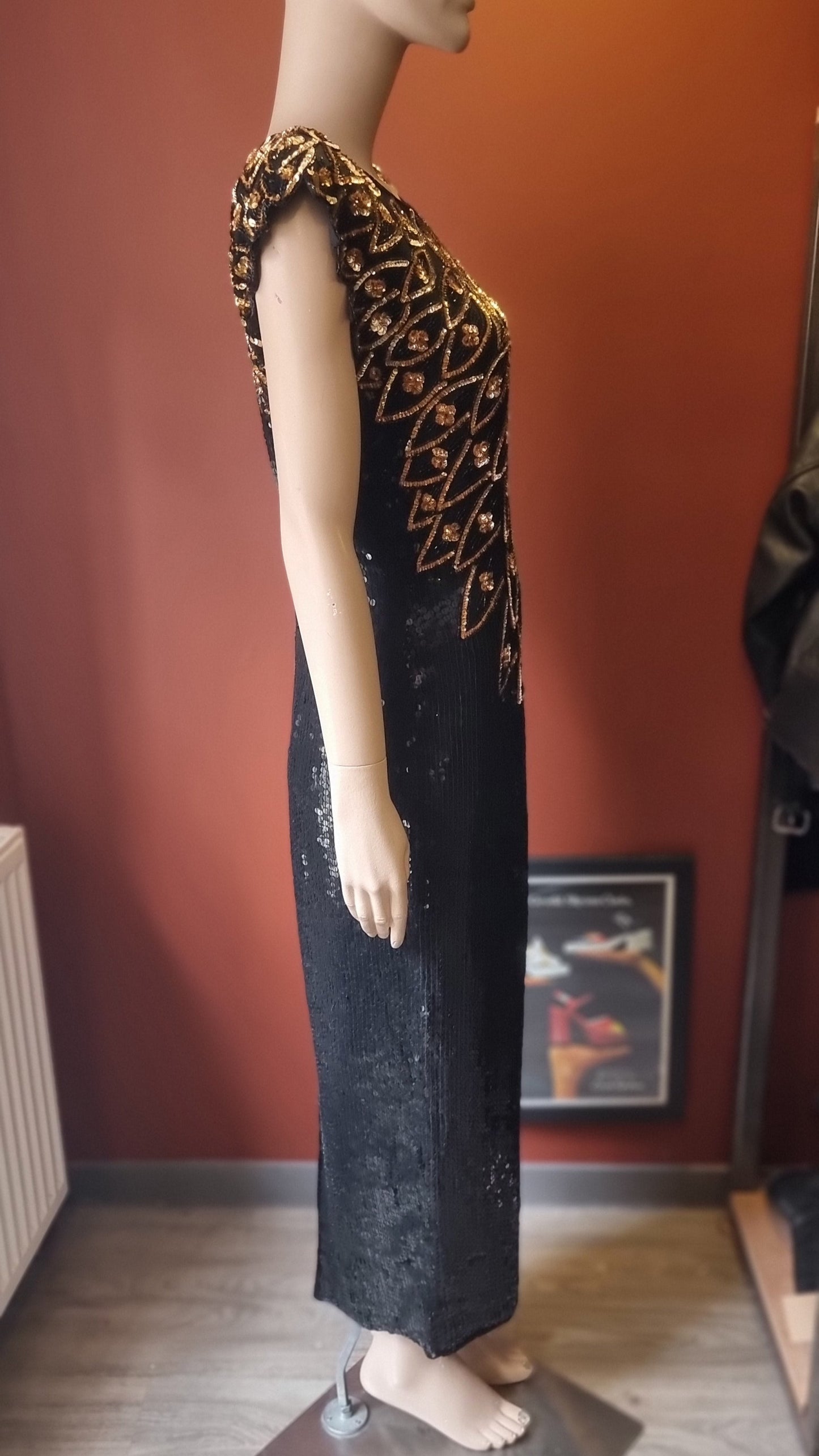 John Charles Sequin Feather Evening Dress