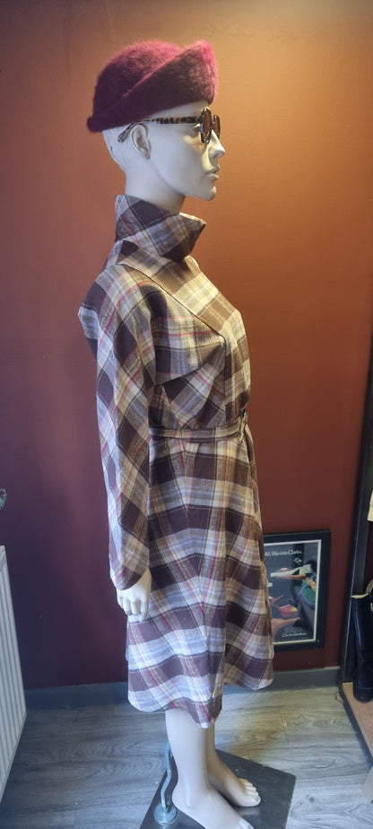 1970's Plaid Batwing Dress