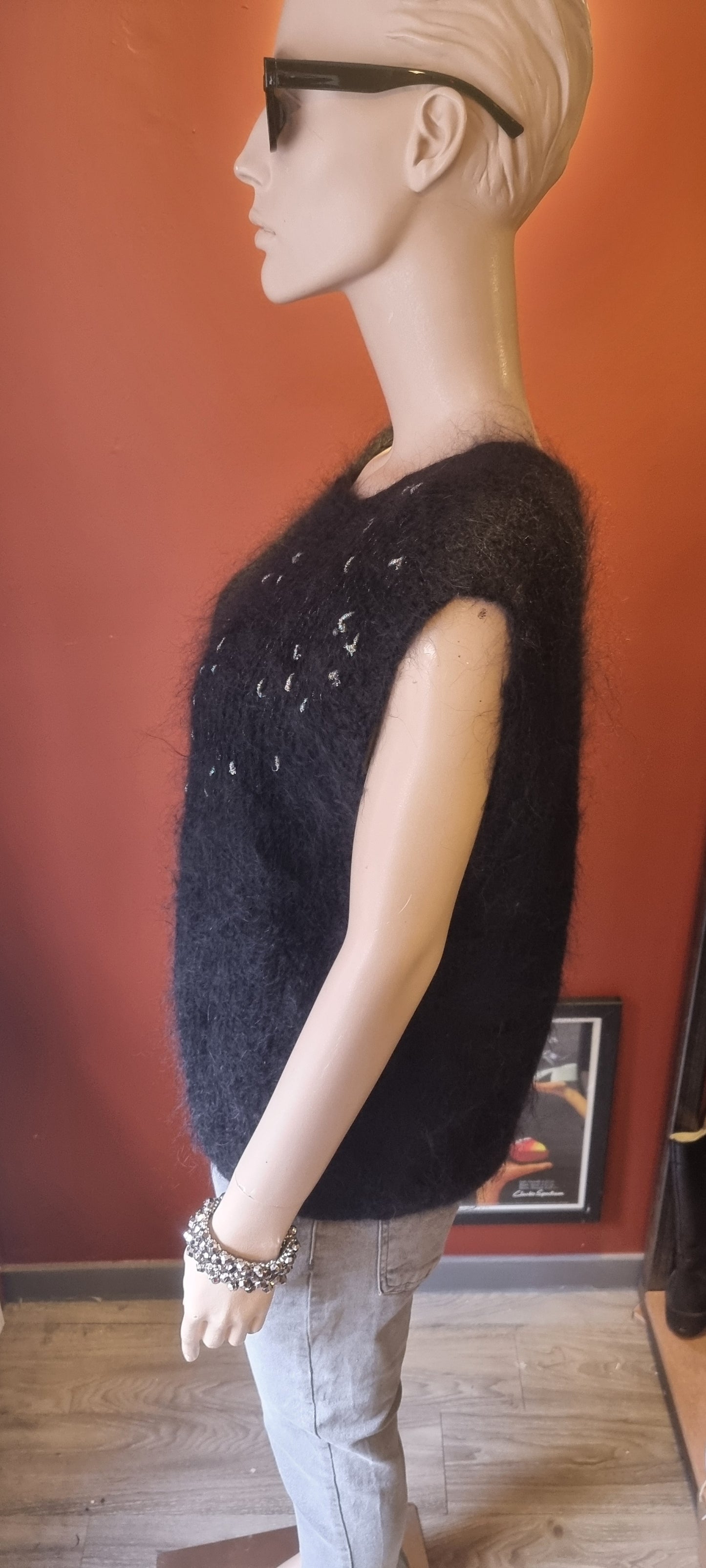 Black Wool Blend Knitted Vest