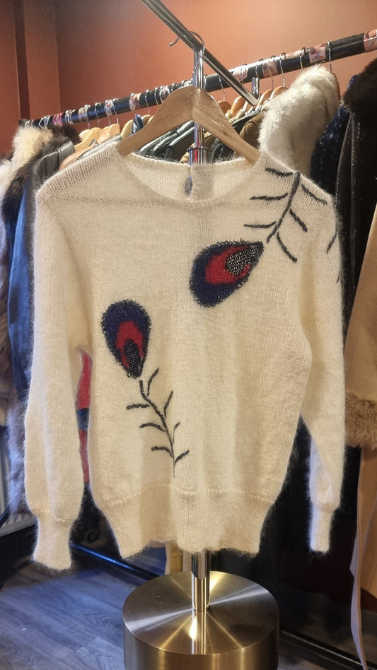 Peacock Feather Motif Knit Jumper