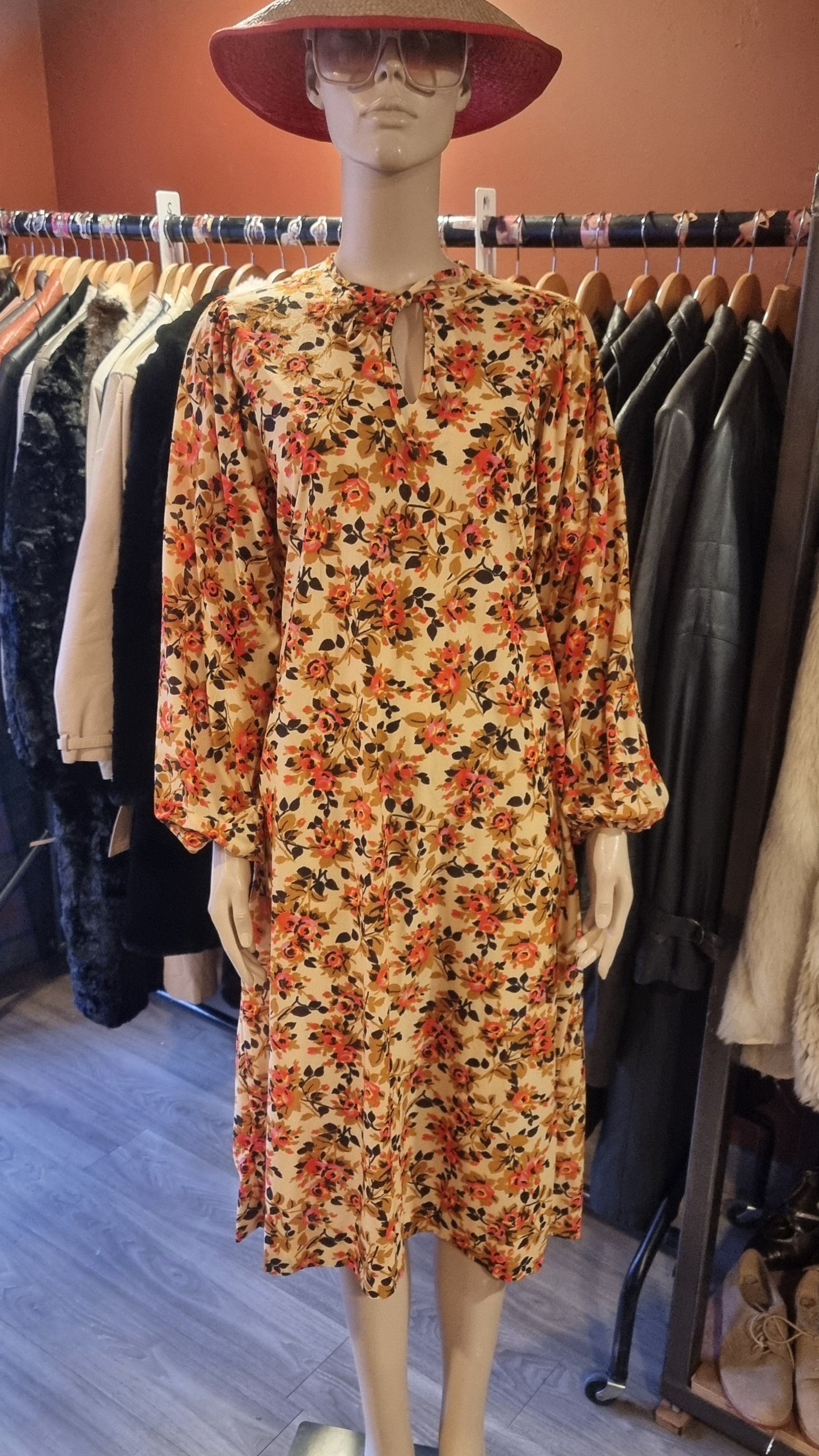 70s Handmade Floral Midi Dress
