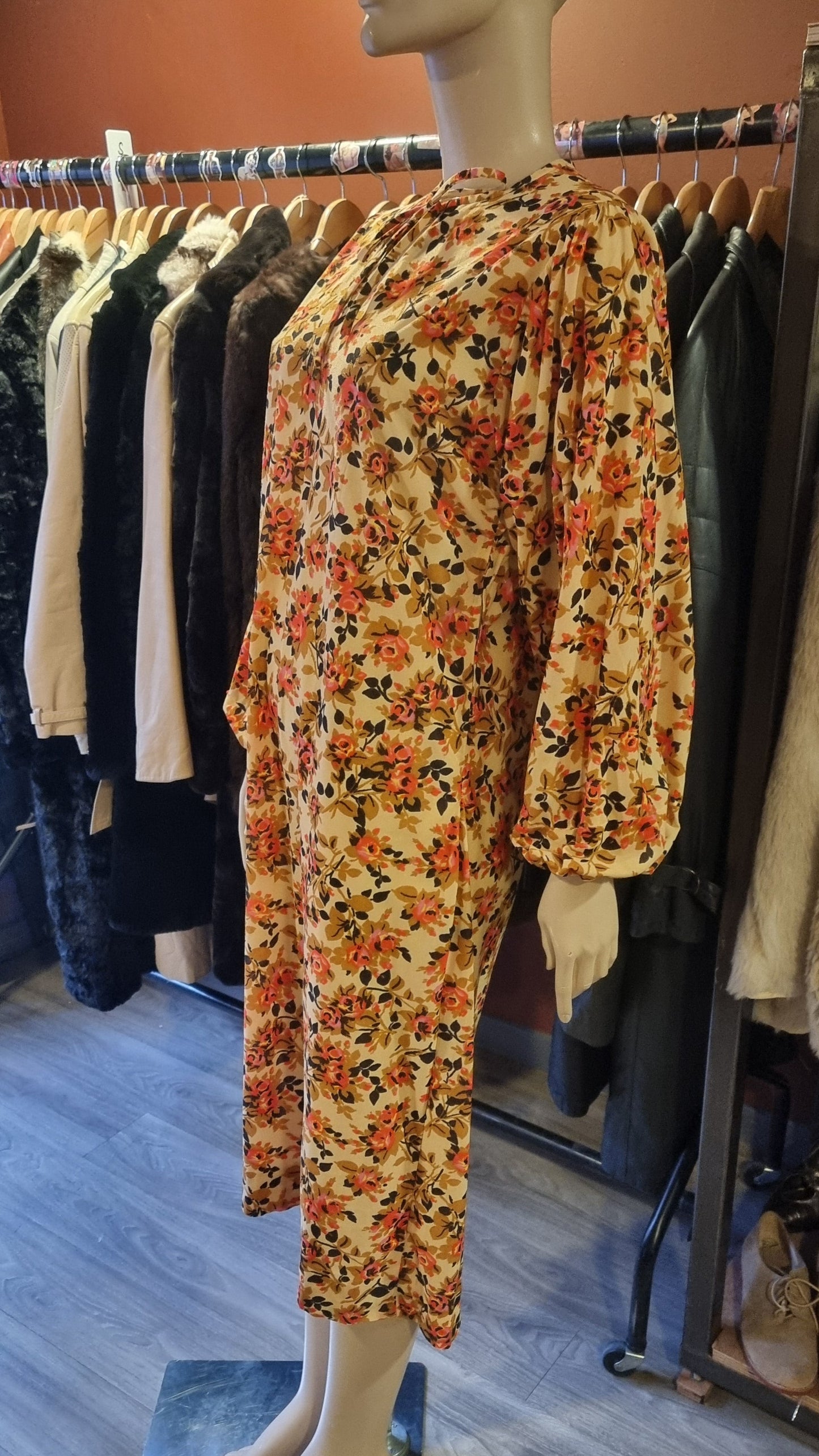 70s Handmade Floral Midi Dress