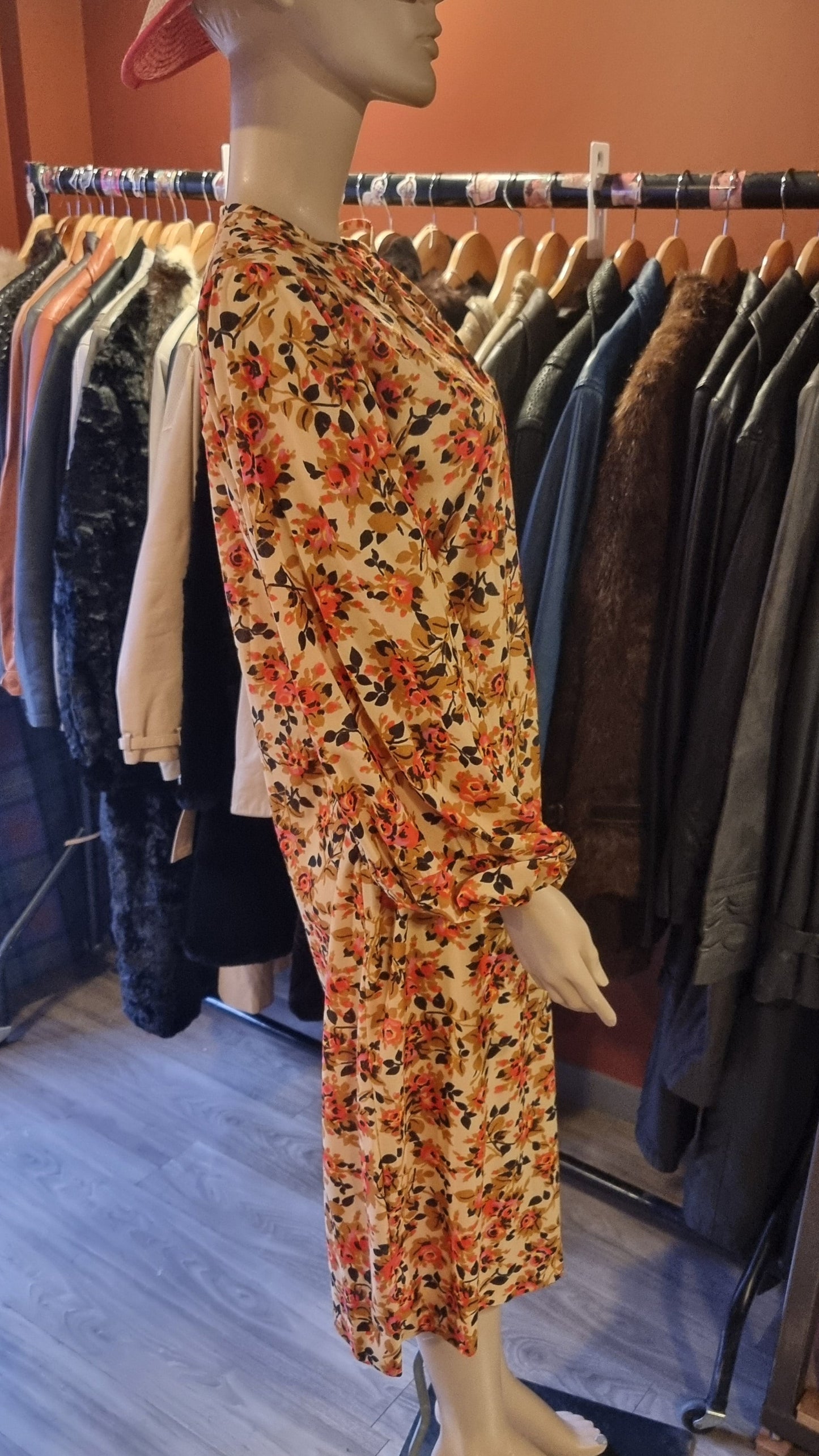 70s Handmade Floral Midi Dress