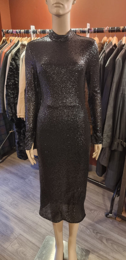 Black Sequin Midi Dress