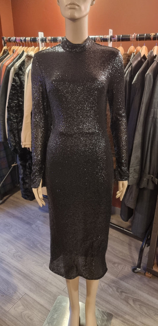 Black Sequin Midi Dress