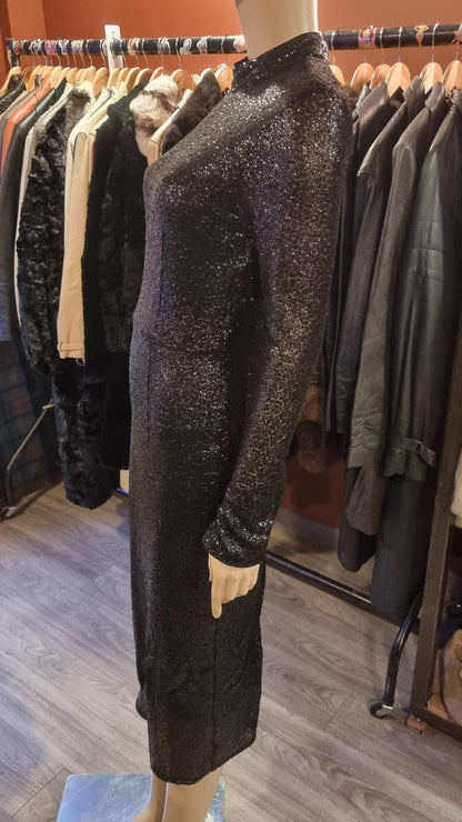 Black Sequin Midi Dress