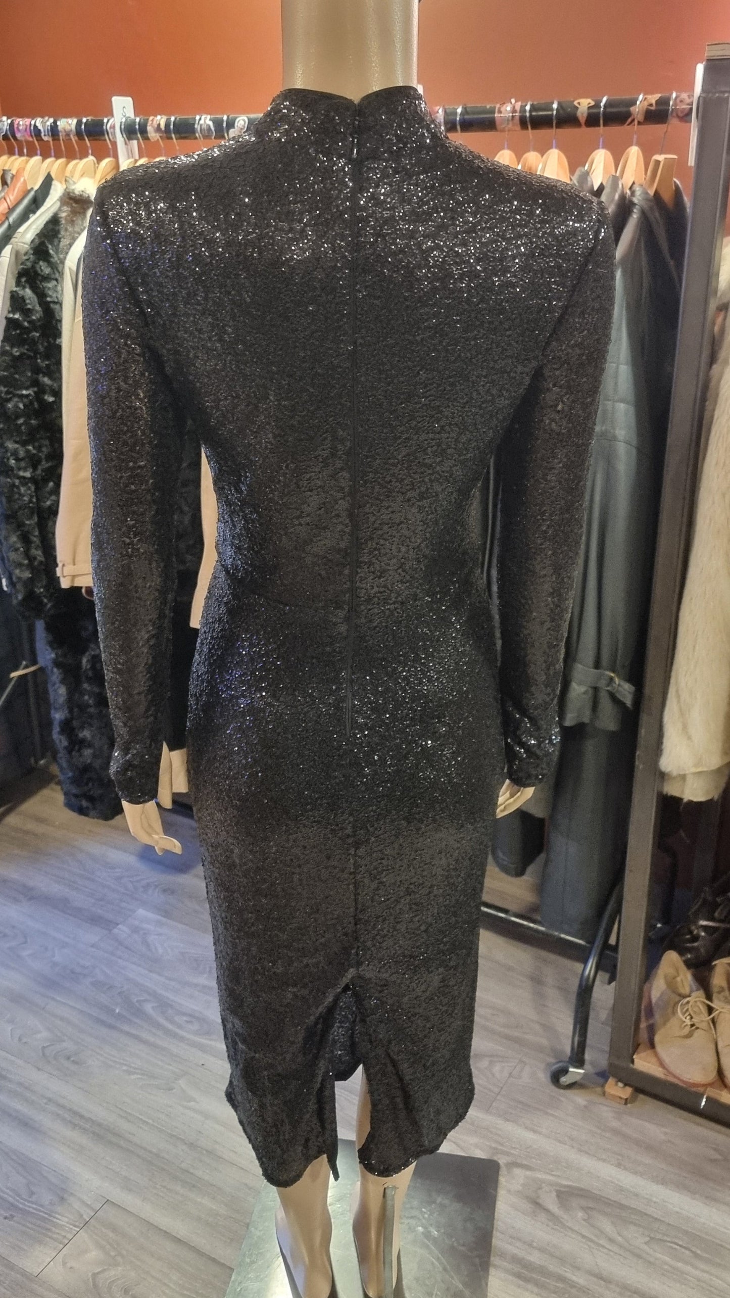 Black Sequin Midi Dress