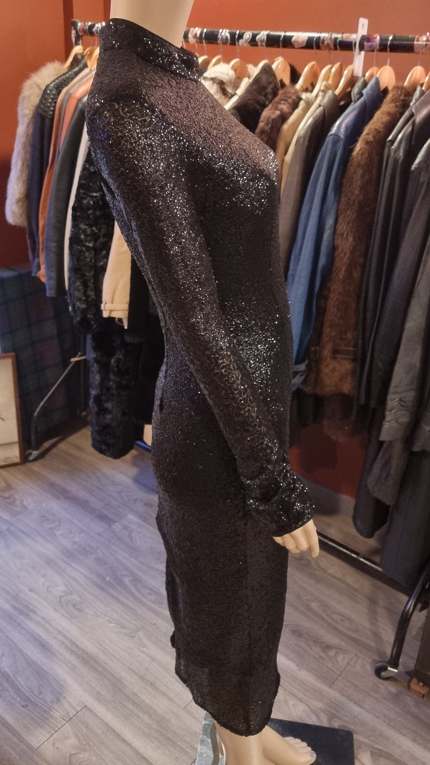 Black Sequin Midi Dress