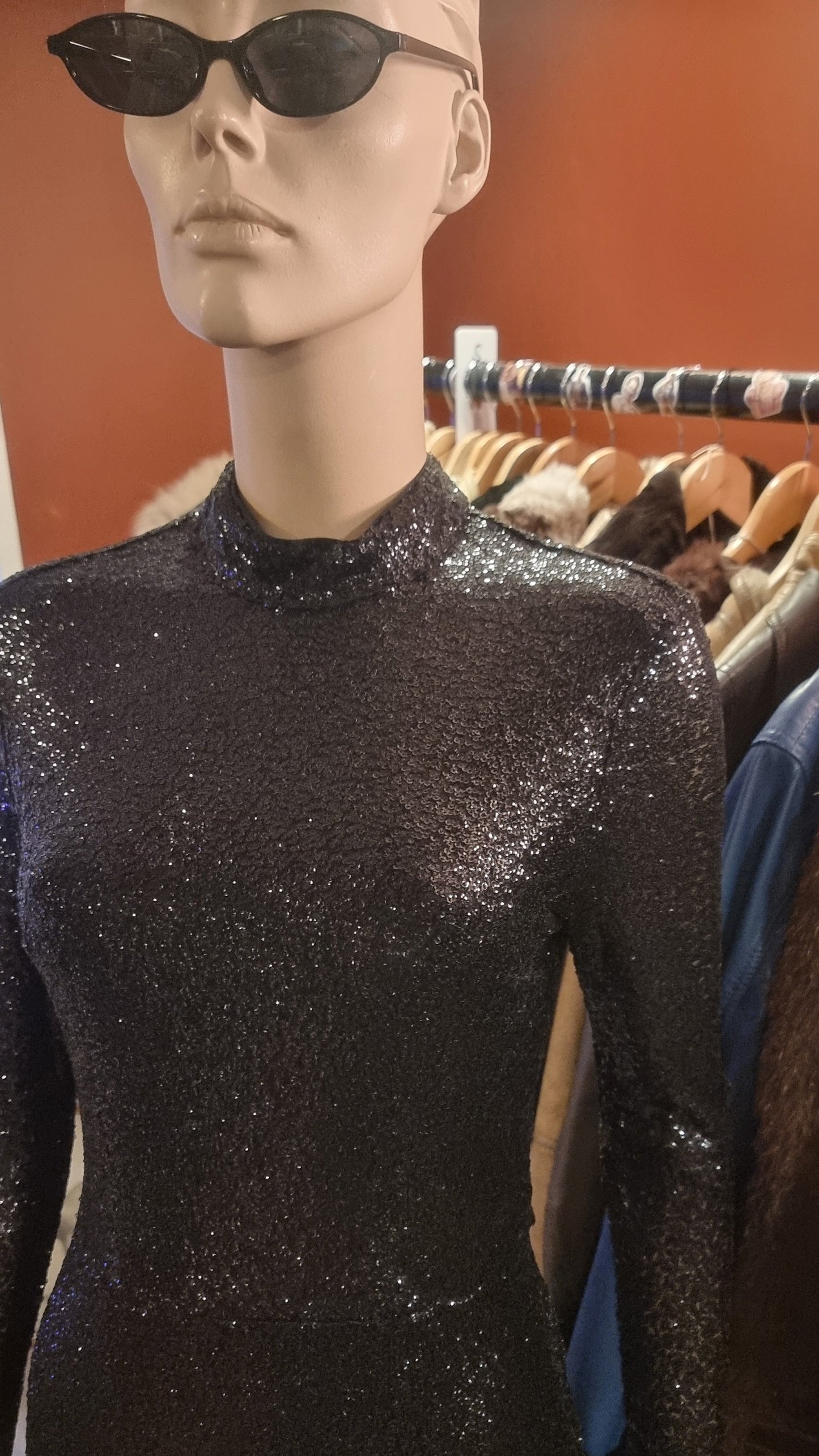 Black Sequin Midi Dress